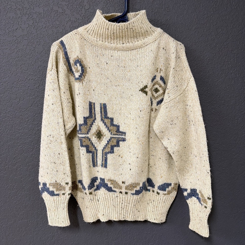 Vintage Southwestern Aztec Wool Blend Mock Neck Sweater size Medium‎